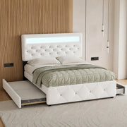 LETTO imbottito 140x200 cm Bianco con letto estraibile e 2 cassetti