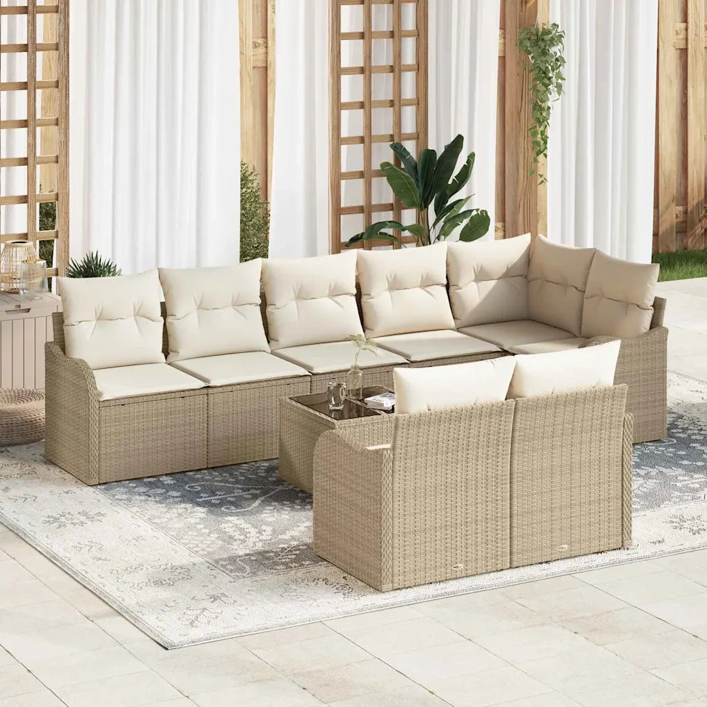 Set Divano da Giardino 9 pcs Beige e Bianco polyrattan