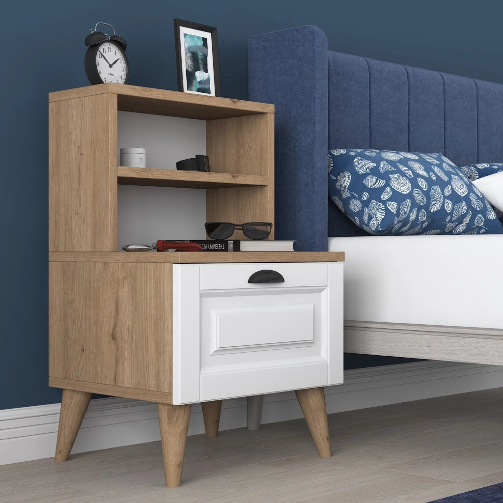 Salassa, Comodino un Cassetto, 45x40x74h cm Marrone Rovere