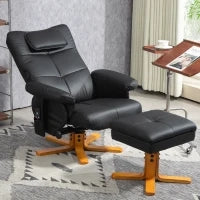 Poltrona Massaggiante con Poggiapiedi, Schienale Regolabile, Porta di Ricarica USB, Ecopelle, fino a 150 kg, Nero