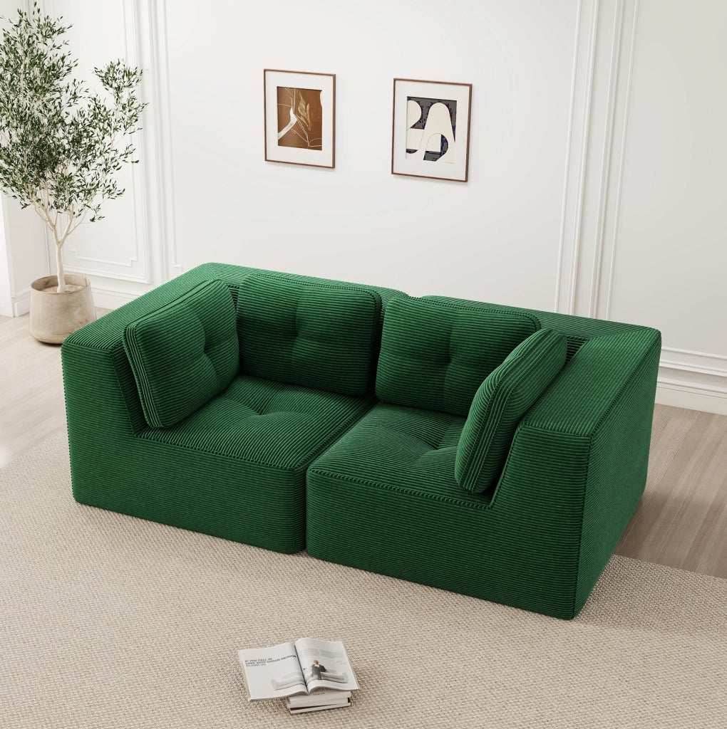 Divano angolare modulare 208x104x69 cm in corduroy verde; senza struttura rigida