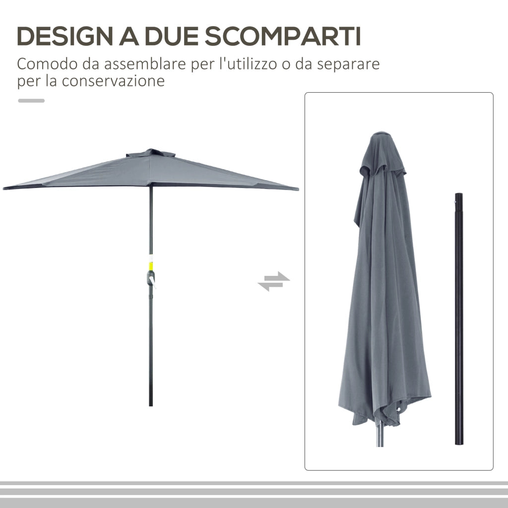 EasyComfort Ombrellone Semicircolare da Parete con Manovella, in Poliestere e Metallo, 2.7x2.4 m, Grigio