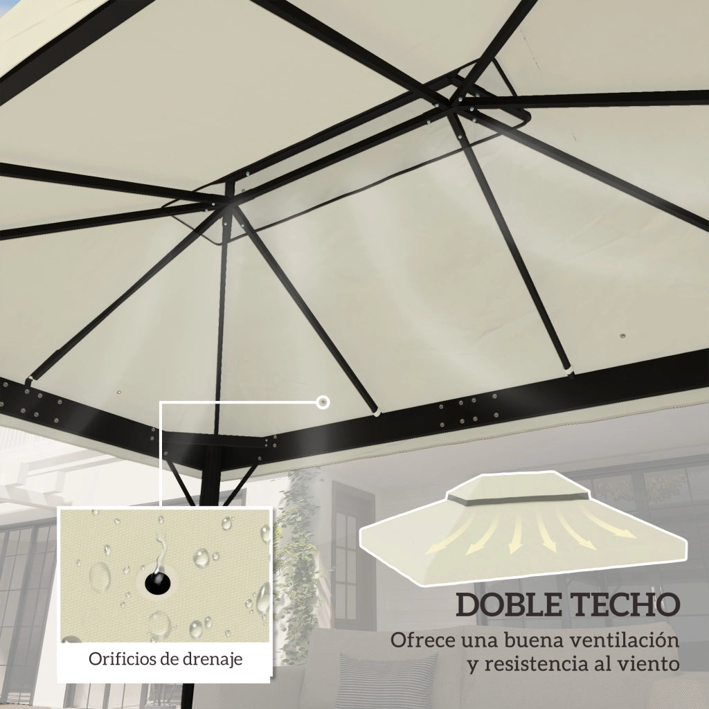 Toldo da giardino 4x3 m ¨C zephmum ¨C crema, doppio tetto, UPF30+