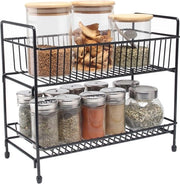 Organizzatore di Spezie a Due Livelli Multifunzionale - Cassetto di Stoccaggio in Acciaio - Nero - 30 cm