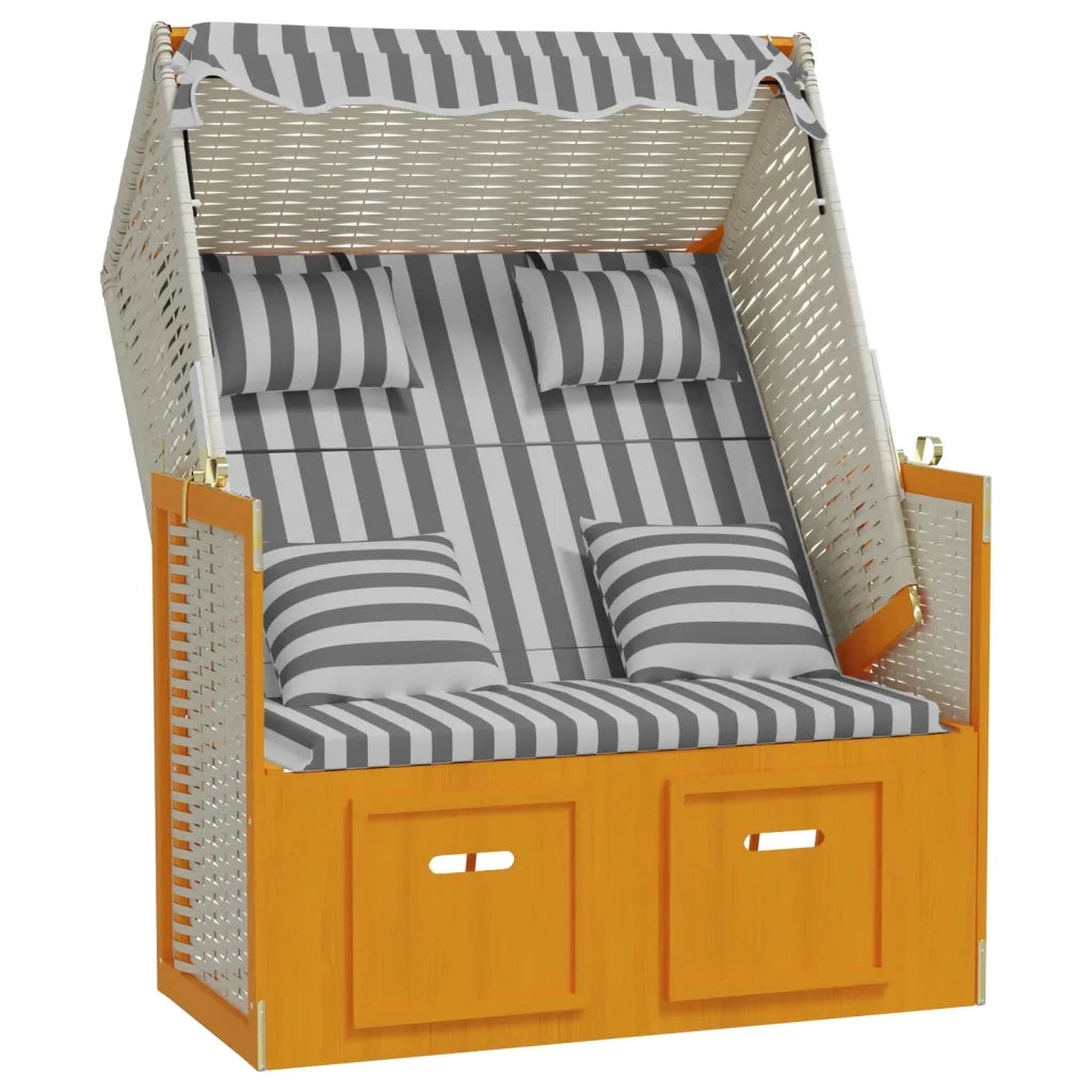 Strandkorb Cuscini Polyrattan e Legno Massello Bianco e Grigio