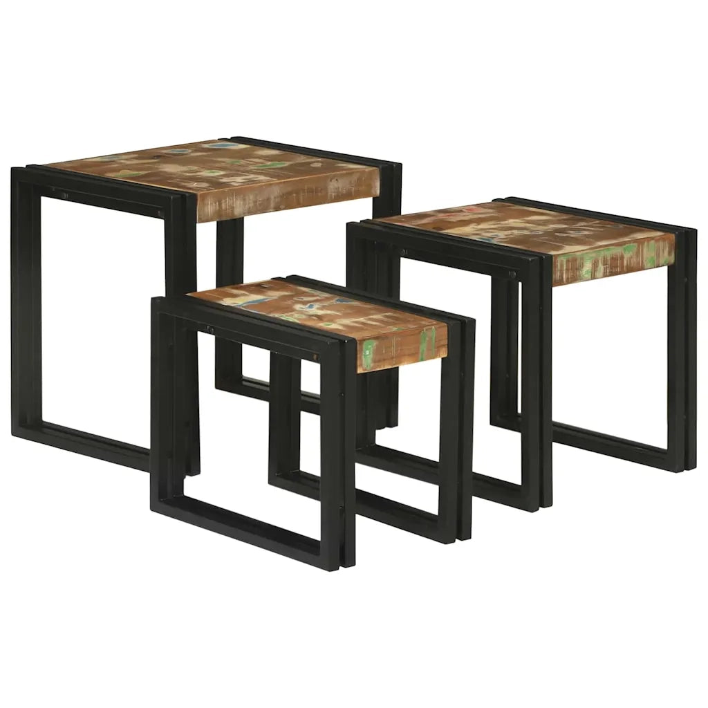 vidaXL Tavoli da annidamento 3 pcs Legno massello di recupero