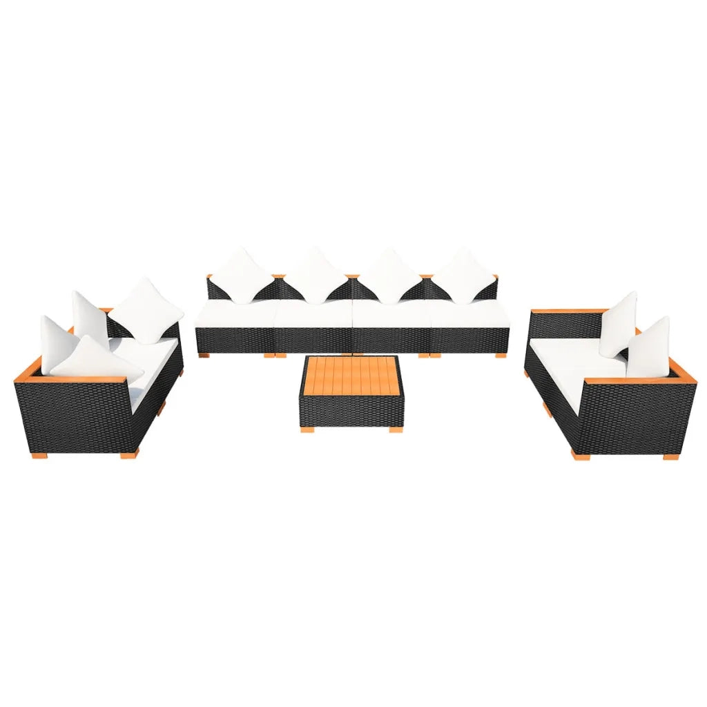 Set Divani da Giardino 9 pz con Cuscini in Polyrattan Nero cod mxl 32837