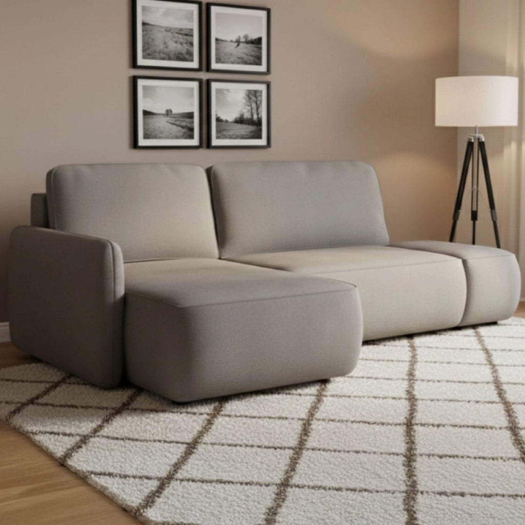 Rezzo, Divano Letto con Penisola Contenitore, 229x148 cm Grigio