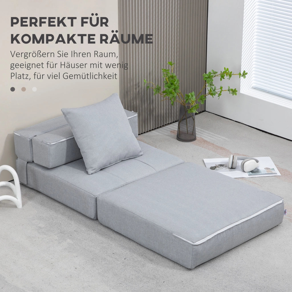 Poltrona letto pieghevole 2 in 1 con funzione letto e cuscino in schiuma grigio chiaro per salotto e camera