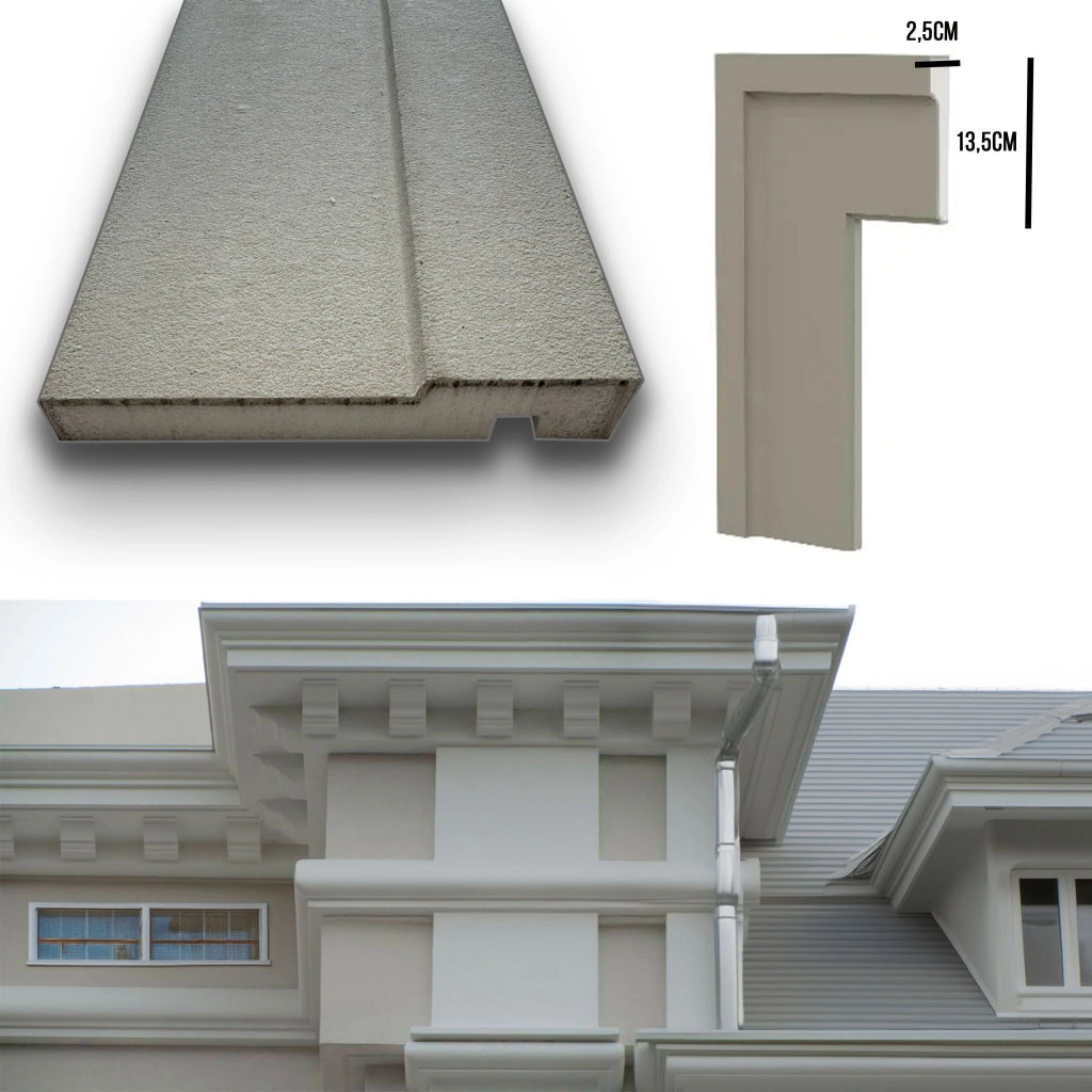 ml *** STOCK ***. Pacco da 24ml di cornice decorativa in XPS Resinata per esterno 13,5x2,5x200cm PD150