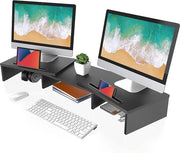Monitor standaard in legno con regolazione di altezza e giri, supporto per smartphone - 79-111.3x28x10.6cm - Massimo carico 25kg - Nero DT111101WB