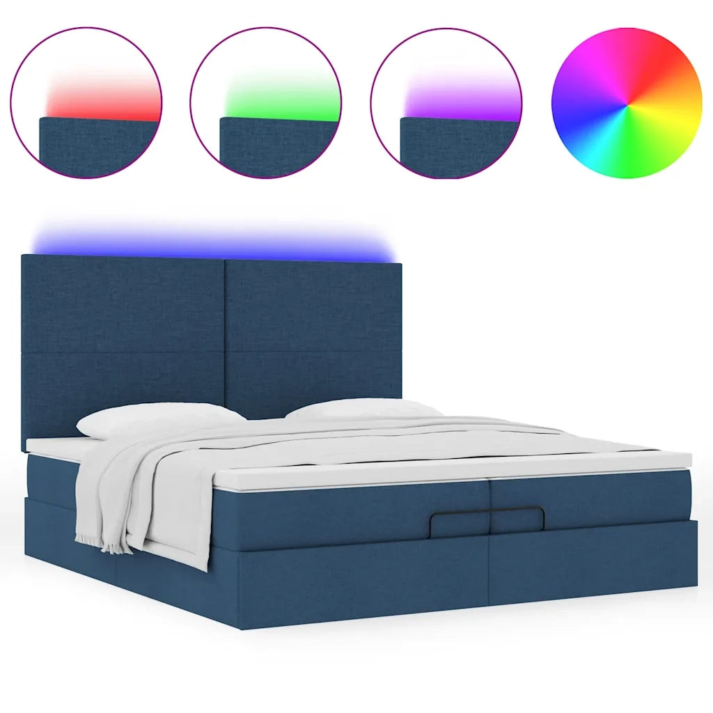 Struttura Letto Pouf con Materassi Blu 200x200 cm in Tessuto 3313954
