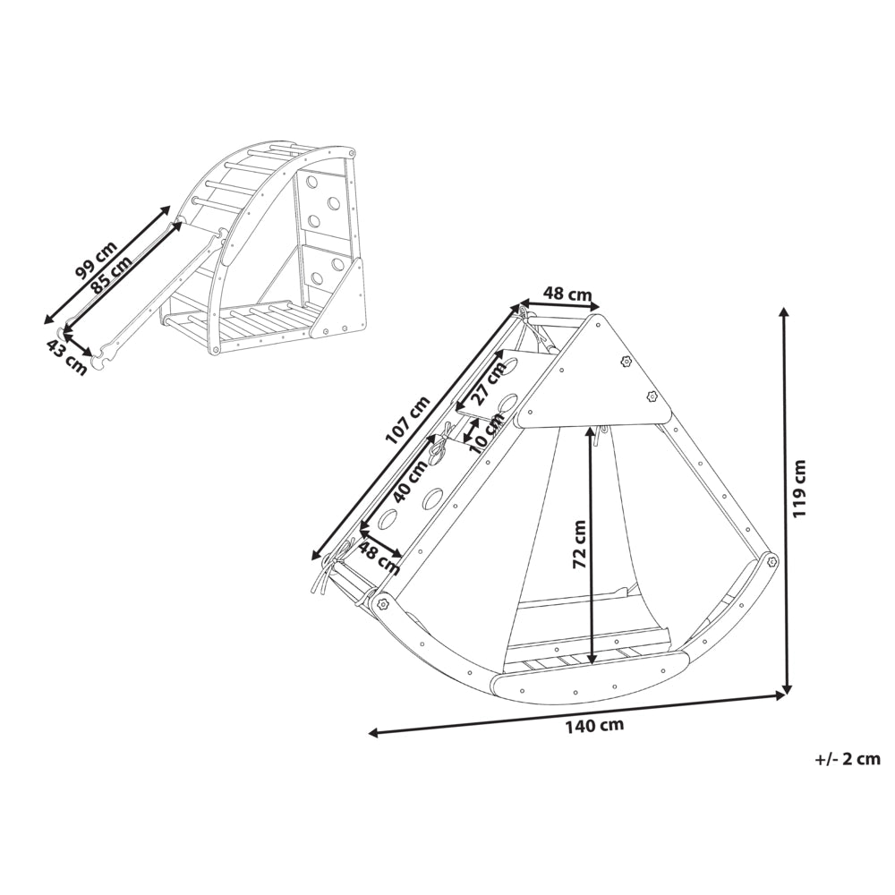Set triangolare Pikler in legno di pino marrone chiaro, struttura da arrampicata Montessori 4 in 1 con arco e rampa, per la cameretta dei bambini