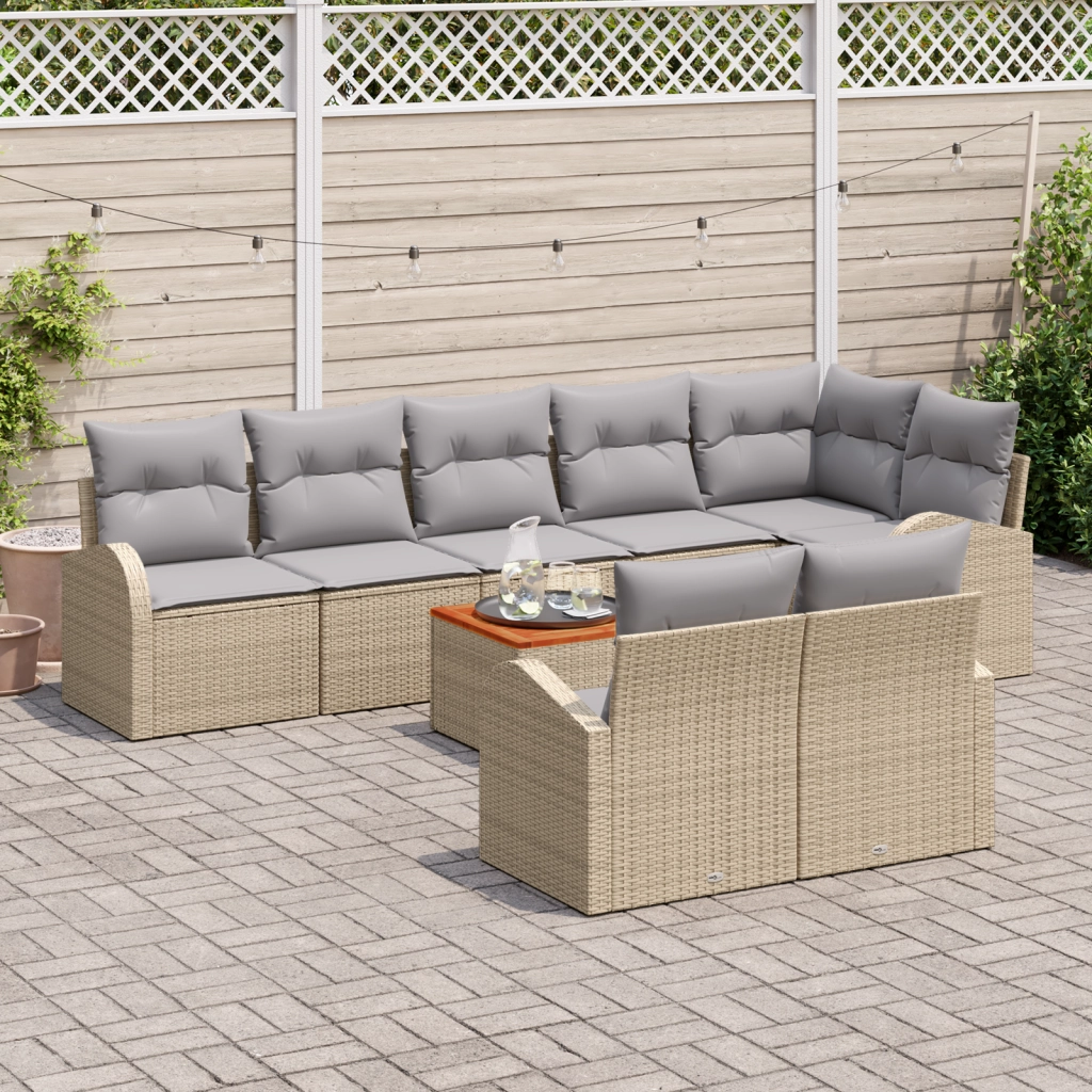 Set di SofÃ  da Giardino 9 Pezzi con Cuscini Beige Polyrattan