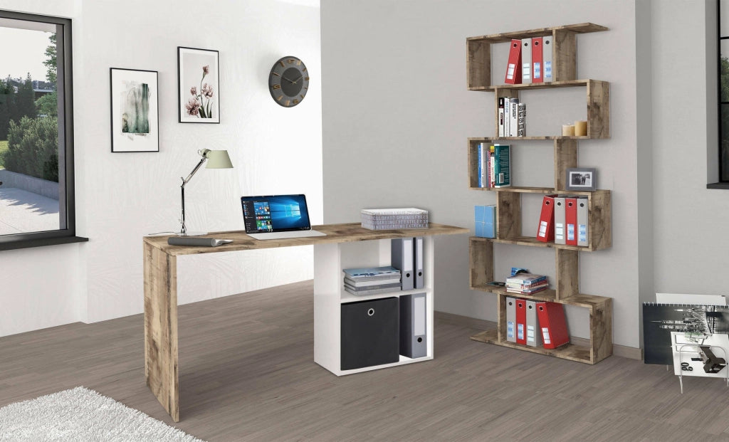 Antioco, Scrivania 2 Ripiani Made in Italy, 110x50x75h cm Bianco Lucido