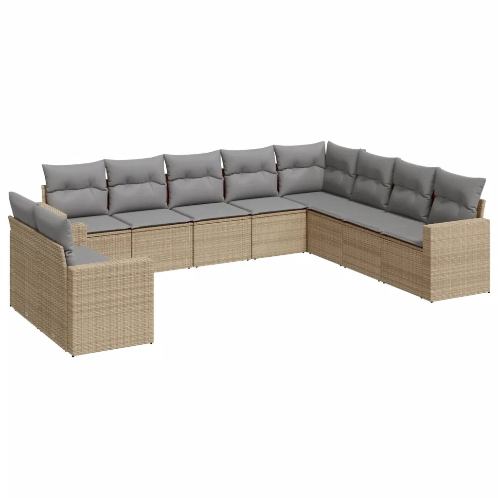 Set Divano da Giardino 10 pz con Cuscini Beige in Polyrattan 3219159