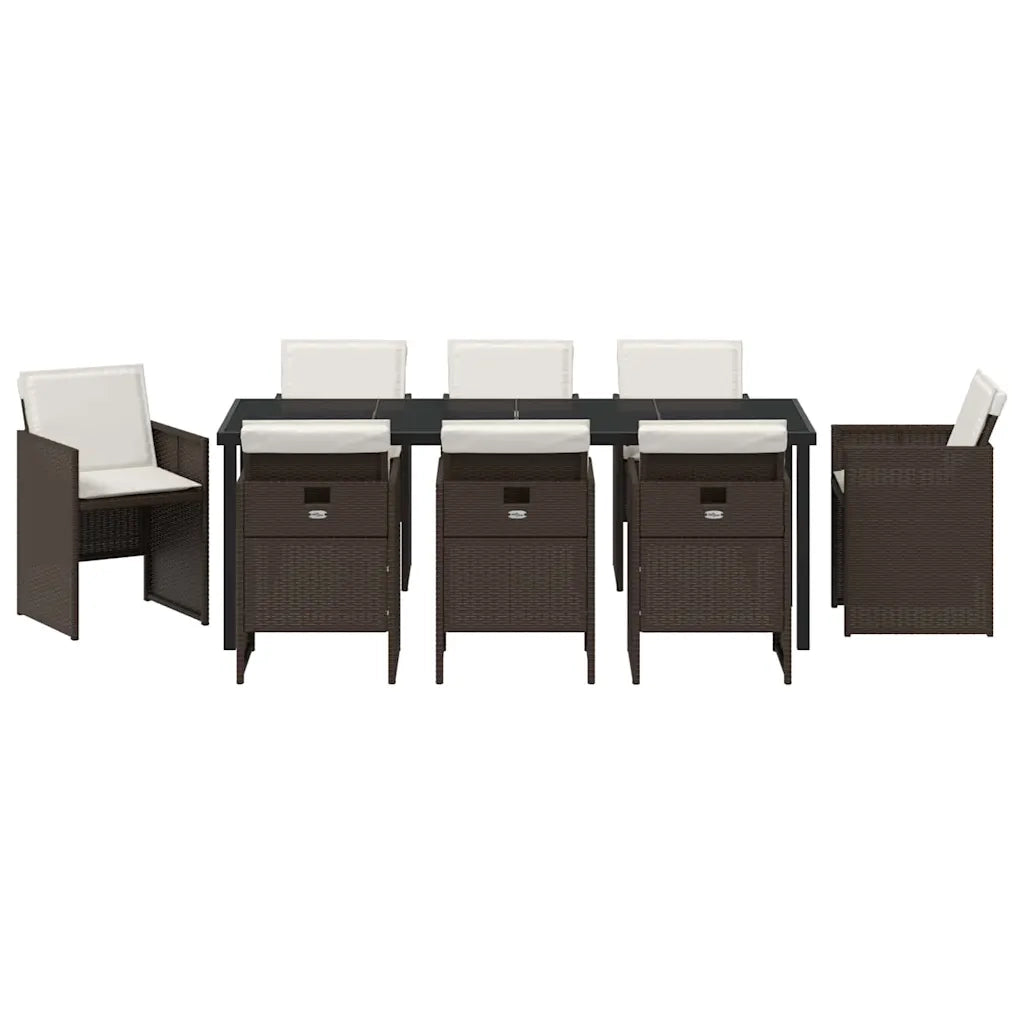 Set da Pranzo per Giardino 9 pcs Marrone polyrattan 3380604