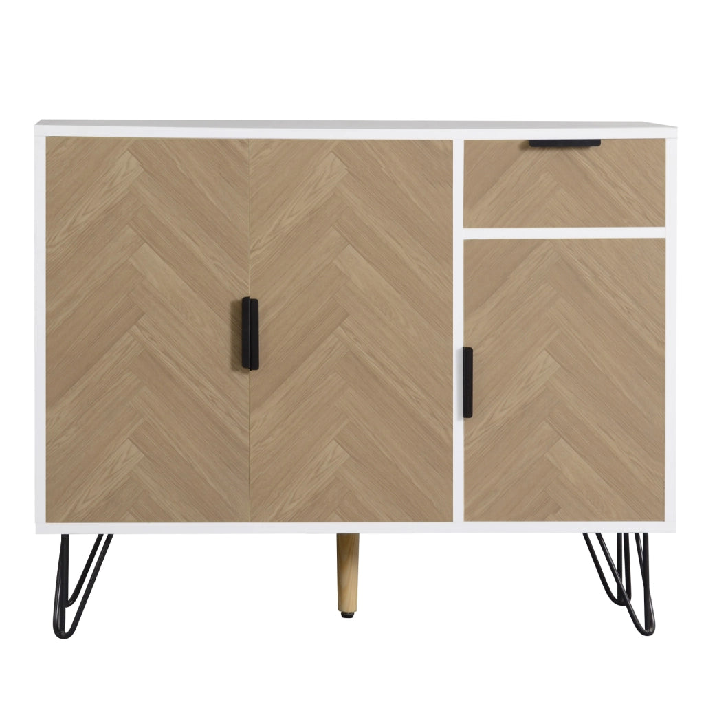 Credenza Moderna con Cassetto e Ripiani ¨C Xylo ¨C Bianco e Legno, 90x30x71.5 cm