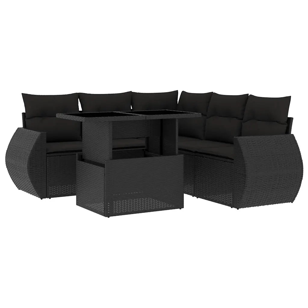 Set Divano da Giardino 6 pz con Cuscini Nero in Polyrattan 3268525