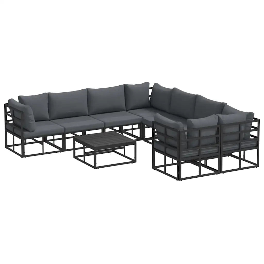 vidaXL Set Divano da Giardino con cuscino 9 pcs Nero Alluminio