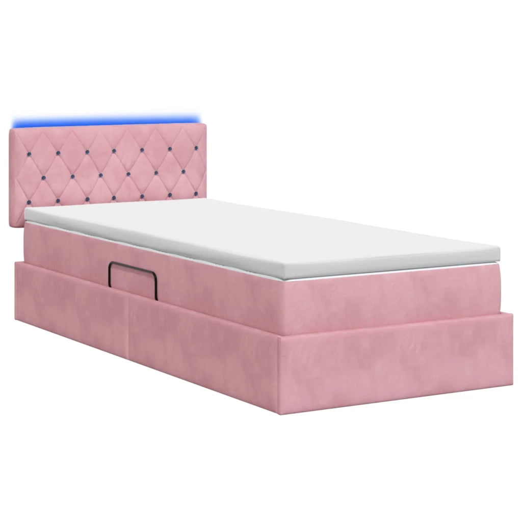 Letto con contenitore LED e materasso Rosa 100 x 200 cm Velluto 3459173