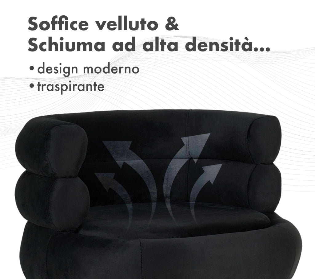 Poltrona Camera da Letto e Salotto in Velluto con Poggiapiedi Contenitore - Poltroncina Relax Moderna con Gambe in Metallo Placcato Oro - Design Moderno, Seduta Morbida con Cuscino - Sedia in Velluto - Nero