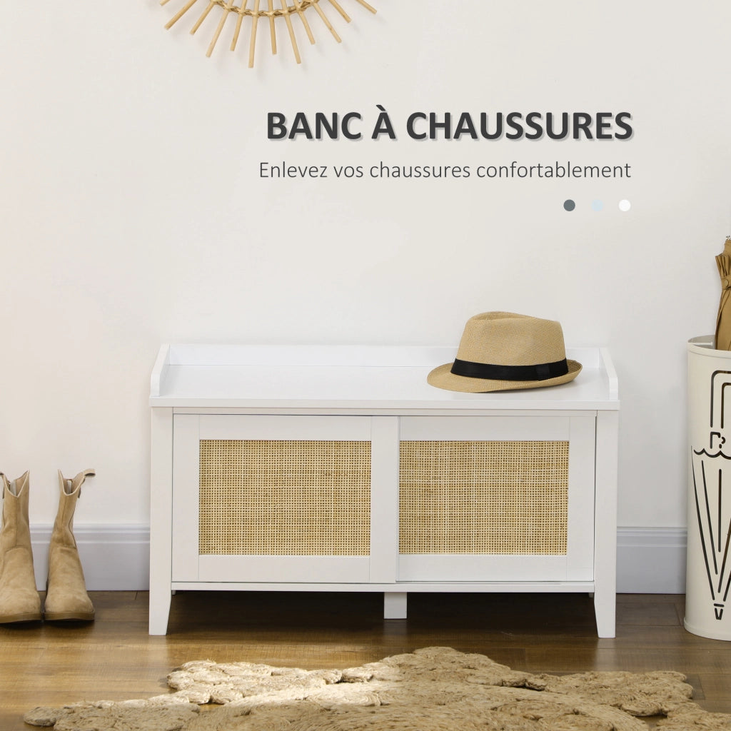Scarpiera con ante scorrevoli e facciate in rattan ¨C zephmum ¨C bianco 80x35x45 cm