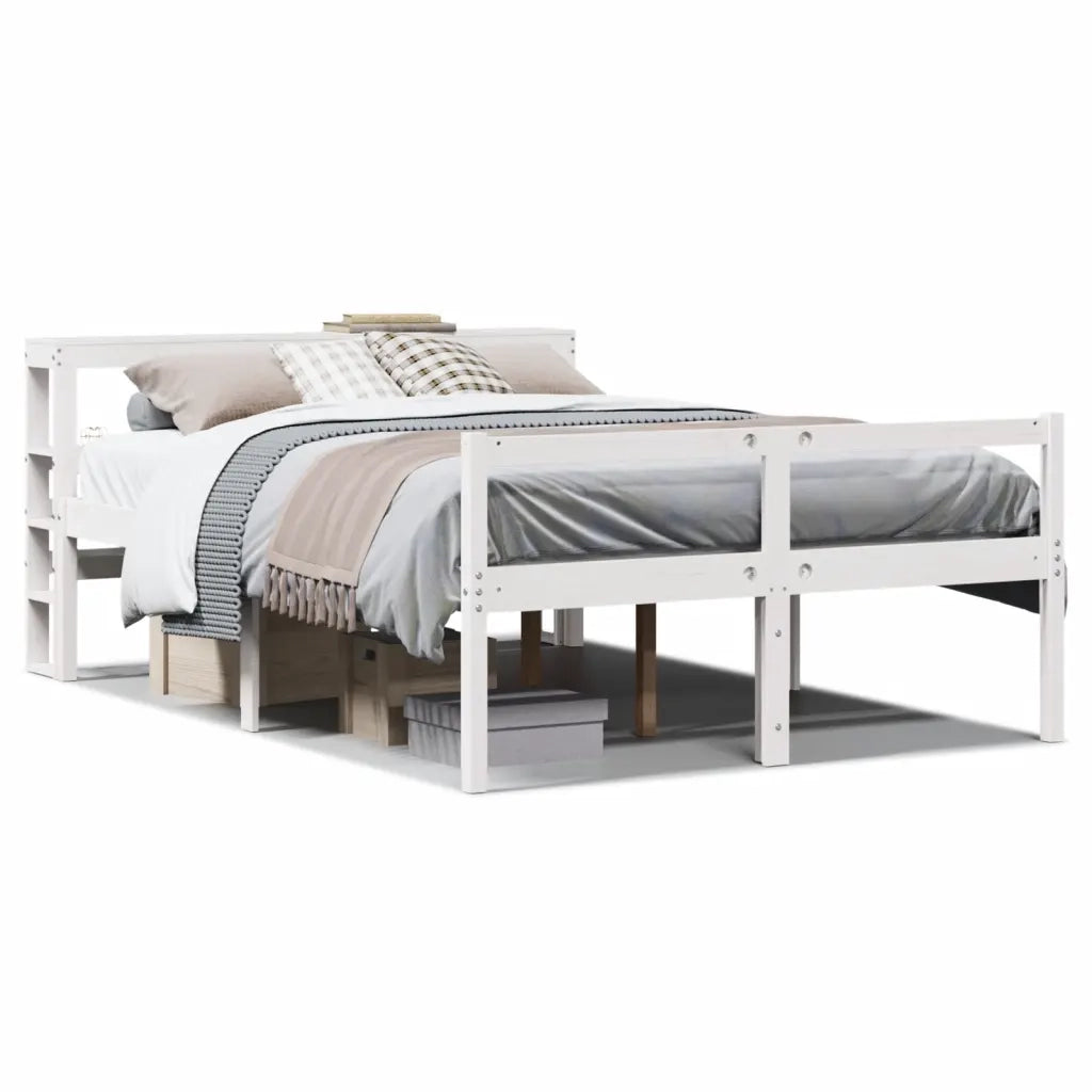 Letto Anziani con Testiera Bianco 150x200cm Legno Massello Pino
