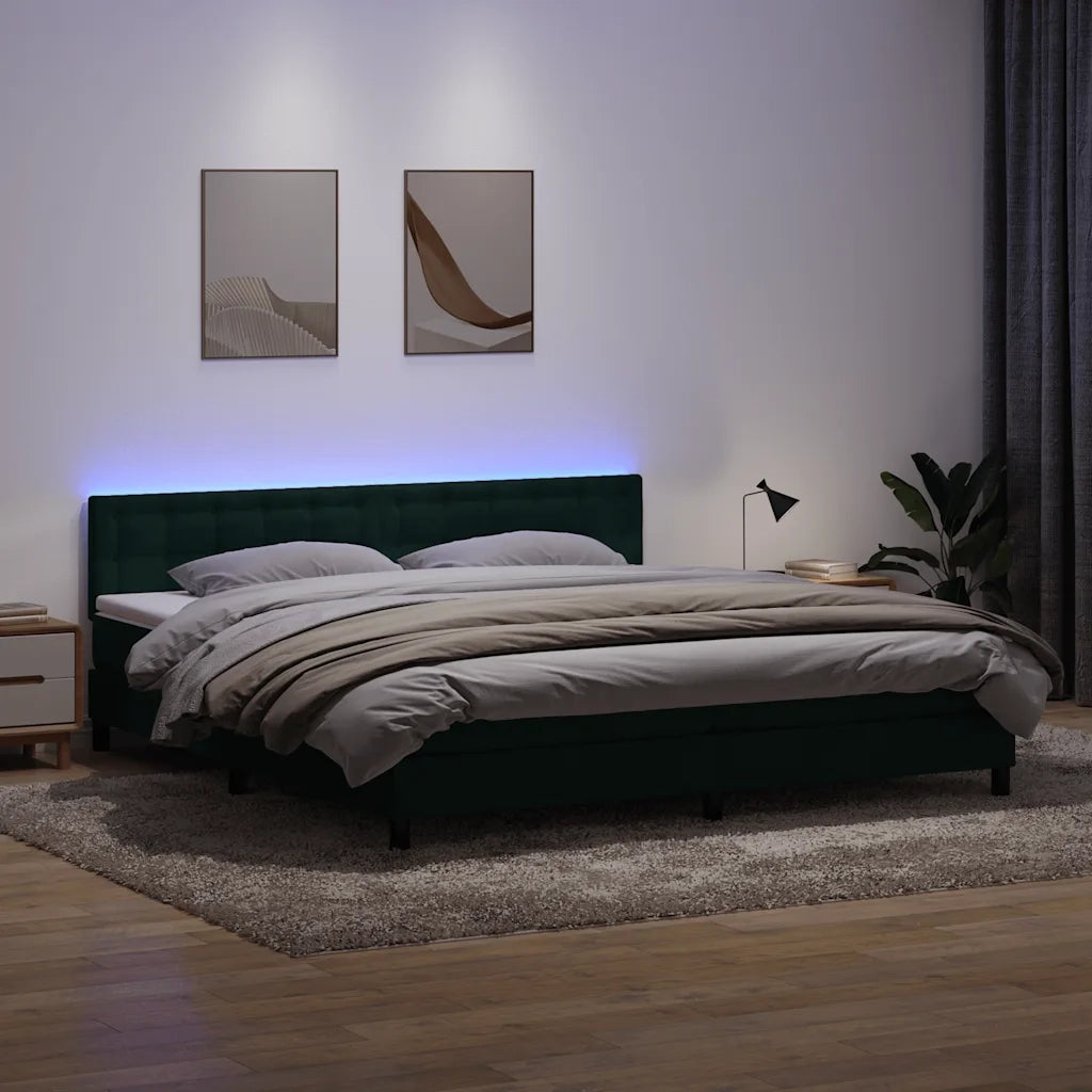 Letto a Molle con Materasso e LED Verde Scuro 180x220 cm Velluto 3317328