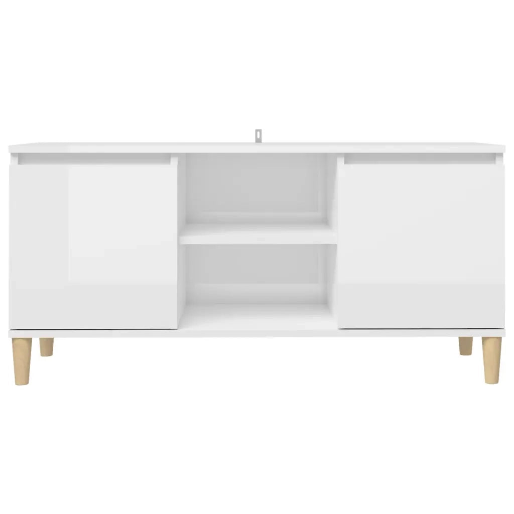 Mobile TV con Gambe-Credenza TV-Console TV Legno Massello Bianco Lucido 103,5x35x50 cm