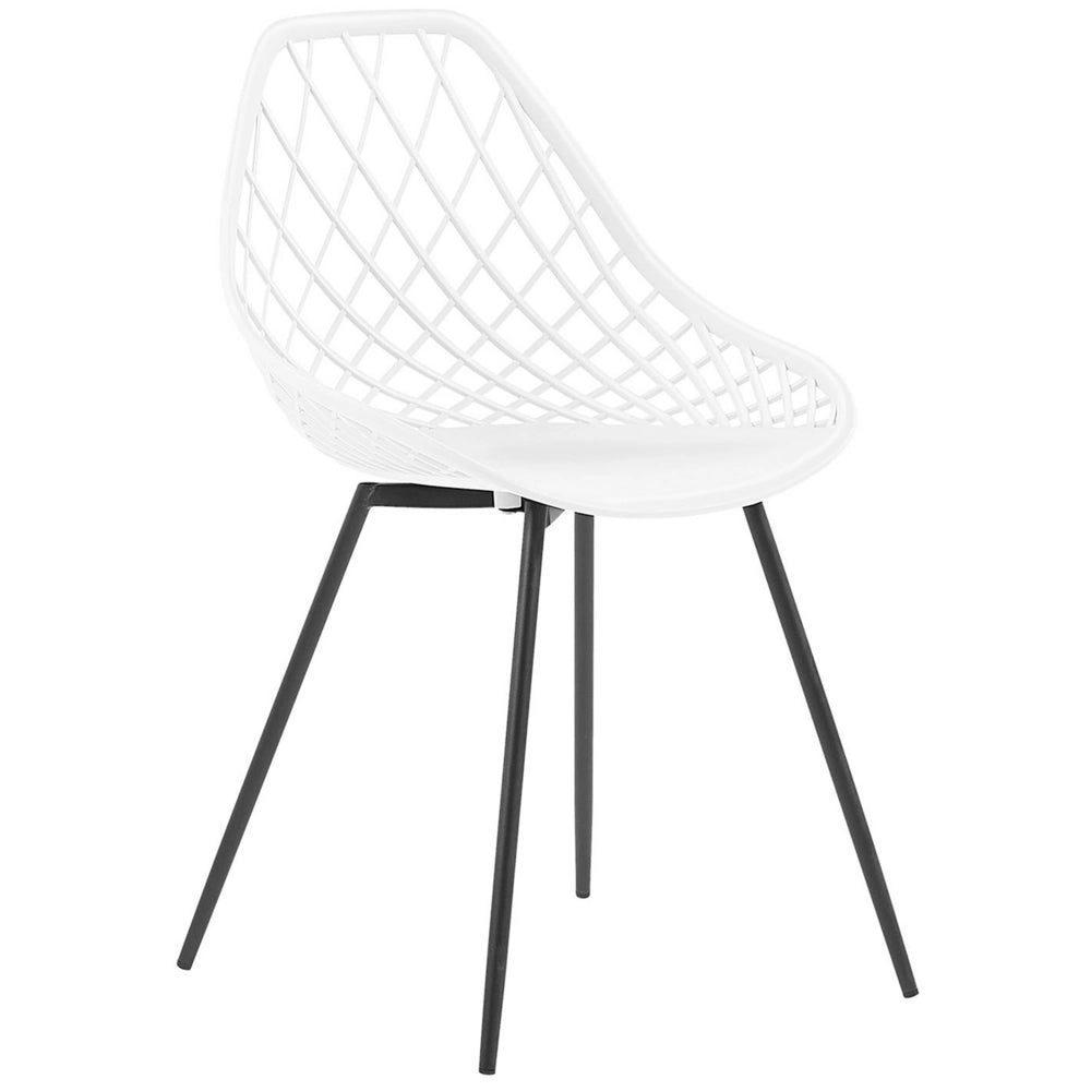 Set di 2 Sedie da Pranzo Seduta Sintetica Bianca Gambe in Metallo Nero Schienale Net Design Moderno Scandinavo