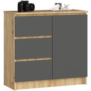Cassettiera AKORD JERRY Cassettiera Quercia Artisan 80 cm 1 anta 3 cassetti inserto frontale Grigio Grafite 80x35x77 cm