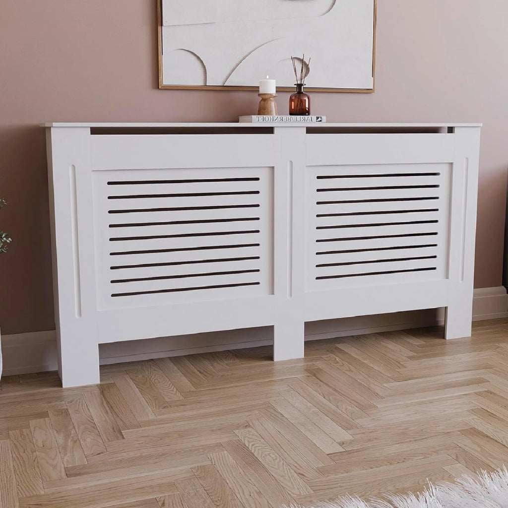 Rivestimento Copritermosifone Legno MDF Bianco 152x19 H82cm Copri Calorifero