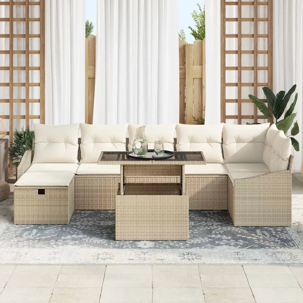 Set Divano da Giardino con cuscino 8 pcs Beige Poly Rattan
