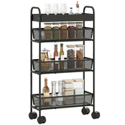 Carrello a 4 livelli con 3 cesti scorrevoli ¨C zephmum ¨C nero 80x43.2x19 cm