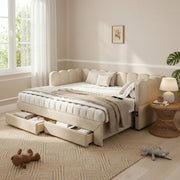Daybed estraibile 90x190 cm trasformabile in 180x190 cm; con cassetti; USB e Type-C; beige