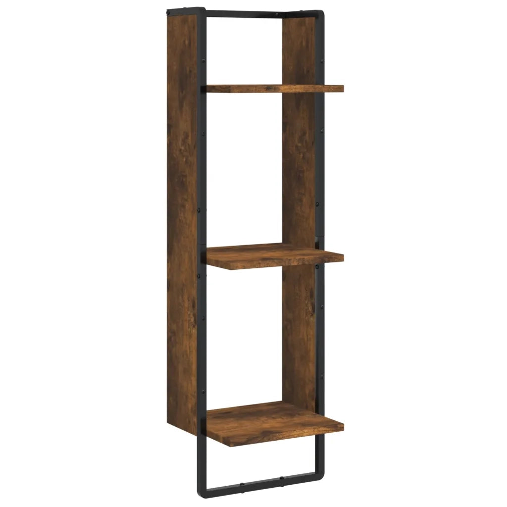 Scaffale a Parete 3 Ripiani Rovere Fumo 30x25x100cm Multistrato 836305