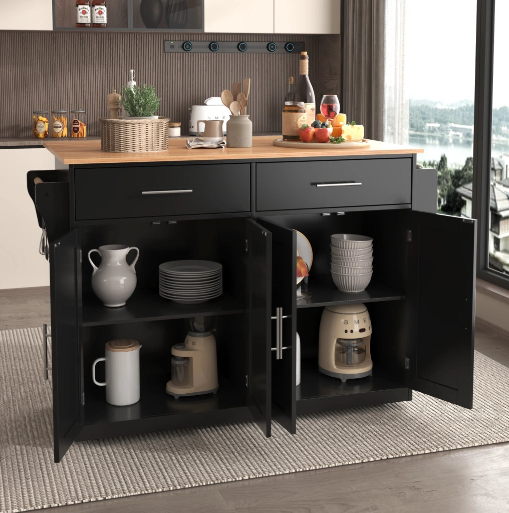 Carrello da cucina 120x46x91.5 cm con piano ribaltabile; ruote e doppie ante in MDF