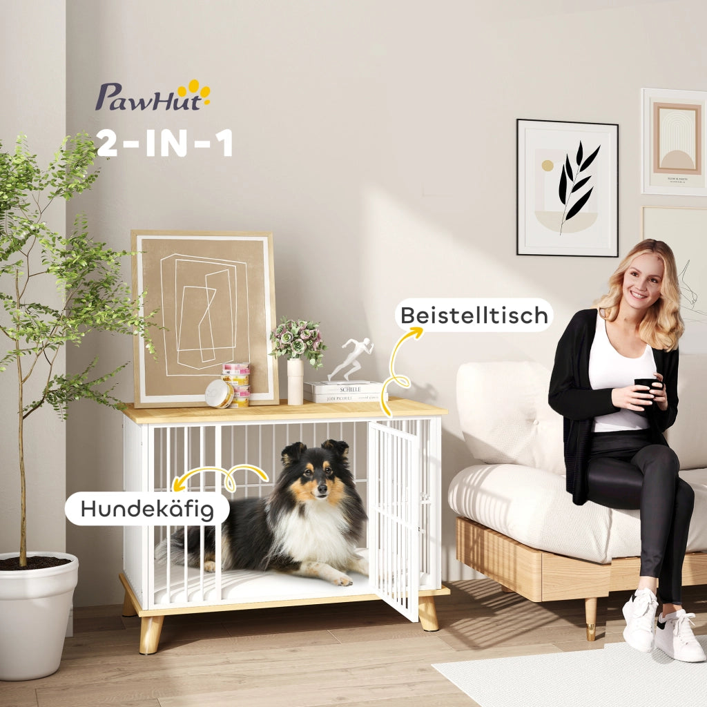 Gabbia per cani con porta di sicurezza e cuscino rimovibile ¨C Xylo ¨C acciaio 86x60x70cm bianco grigio