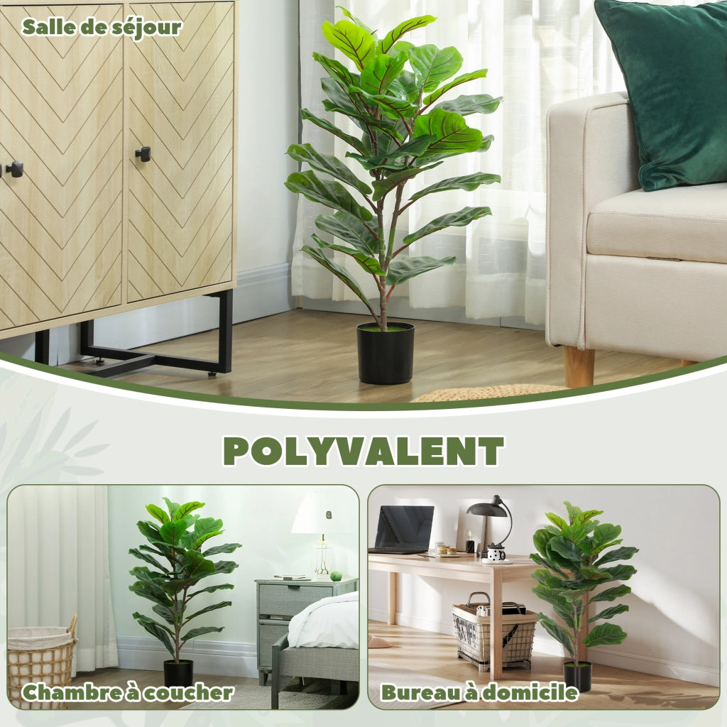Pianta Artificiale Ficus - Xylo - Set 2 Pezzi 80cm con Vaso Plastica Verde