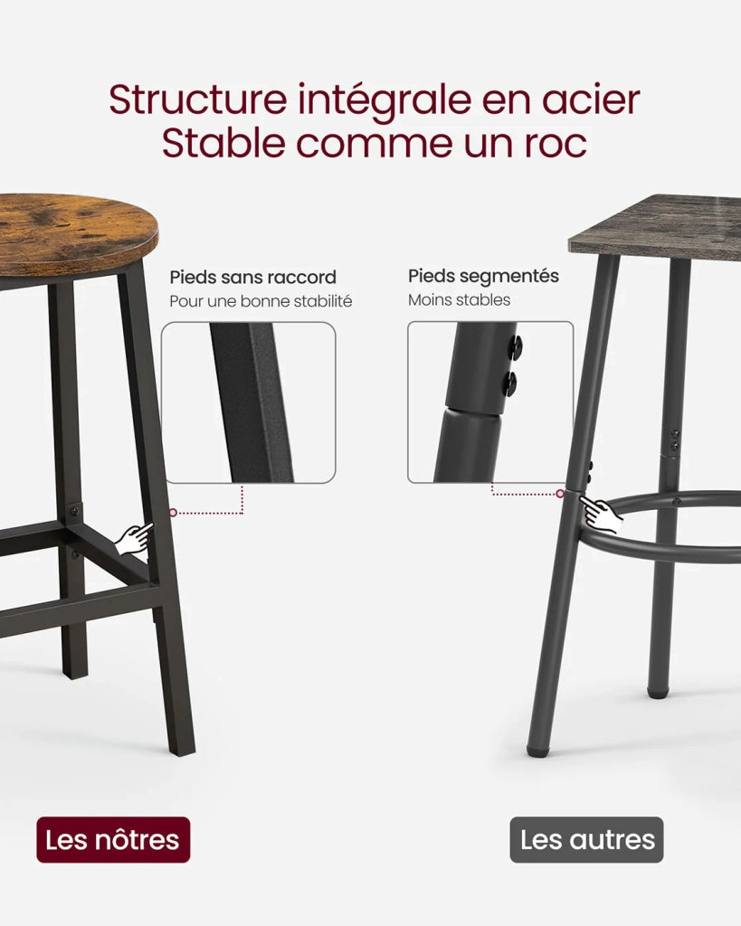 Set di 2 sgabelli alti da bar sedie da cucina struttura in acciaio altezza 65 cm montaggio facile stile industriale marrone 12_0007759