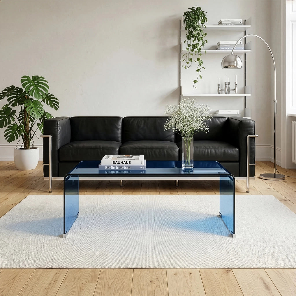 Tavolino da Caffè Väsas in Vetro 90 x 45 x 35 cm - Blu [en.casa]