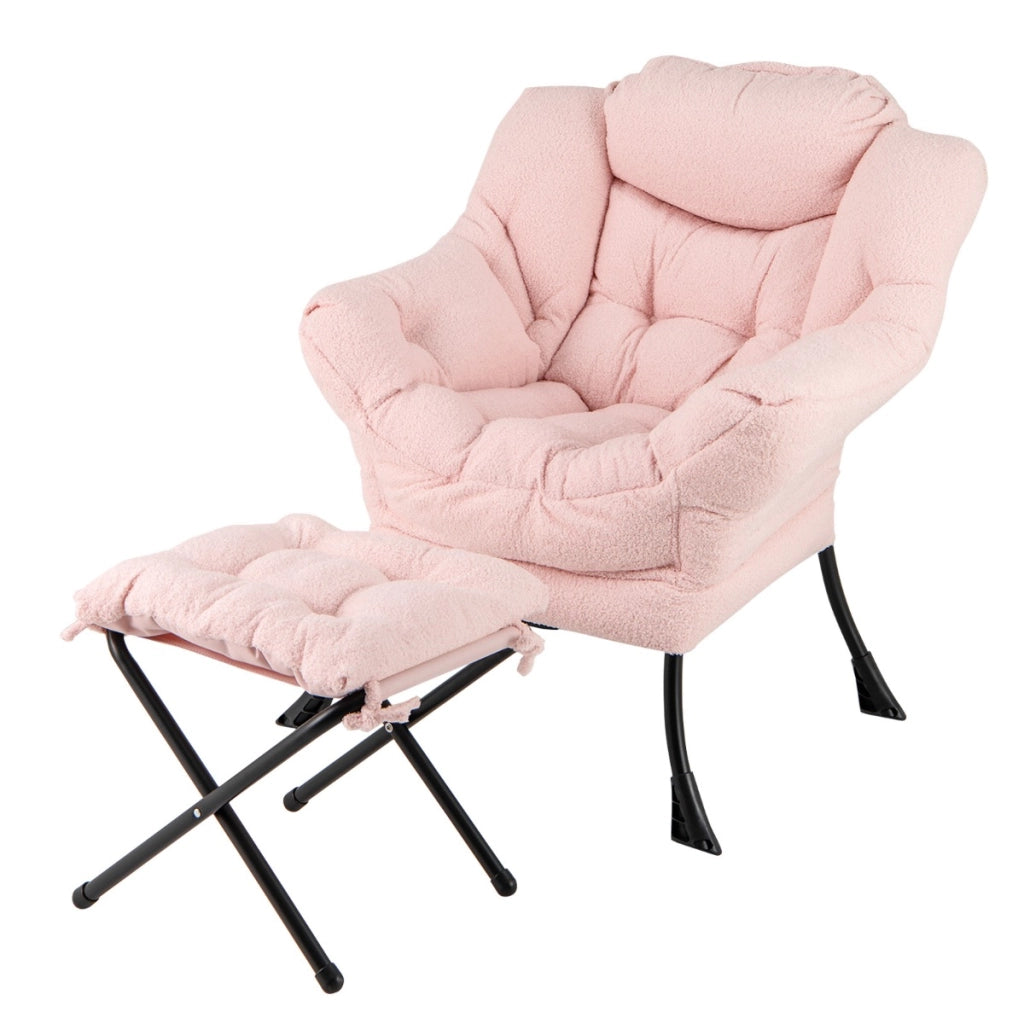 Poltrona con poggiapiedi pieghevole cuscino per la testa braccioli, Poltrona imbottita con poggiapiedi Rosa-Sedie e poltrone
