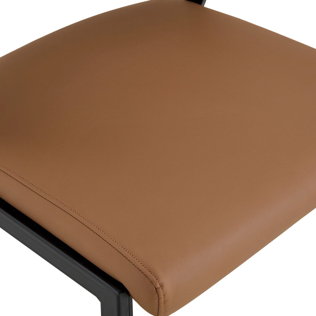 Sedia da pranzo moderna in pelle PU con schienale ergonomico e gambe in metallo marrone