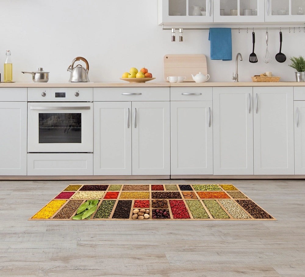 Tappeto Cucina Antiscivolo Made in Italy Passatoia Antimacchia Multiuso Corridoio Soggiorno Lavabile in Lavatrice - 50x600 - Riquadri di spezie