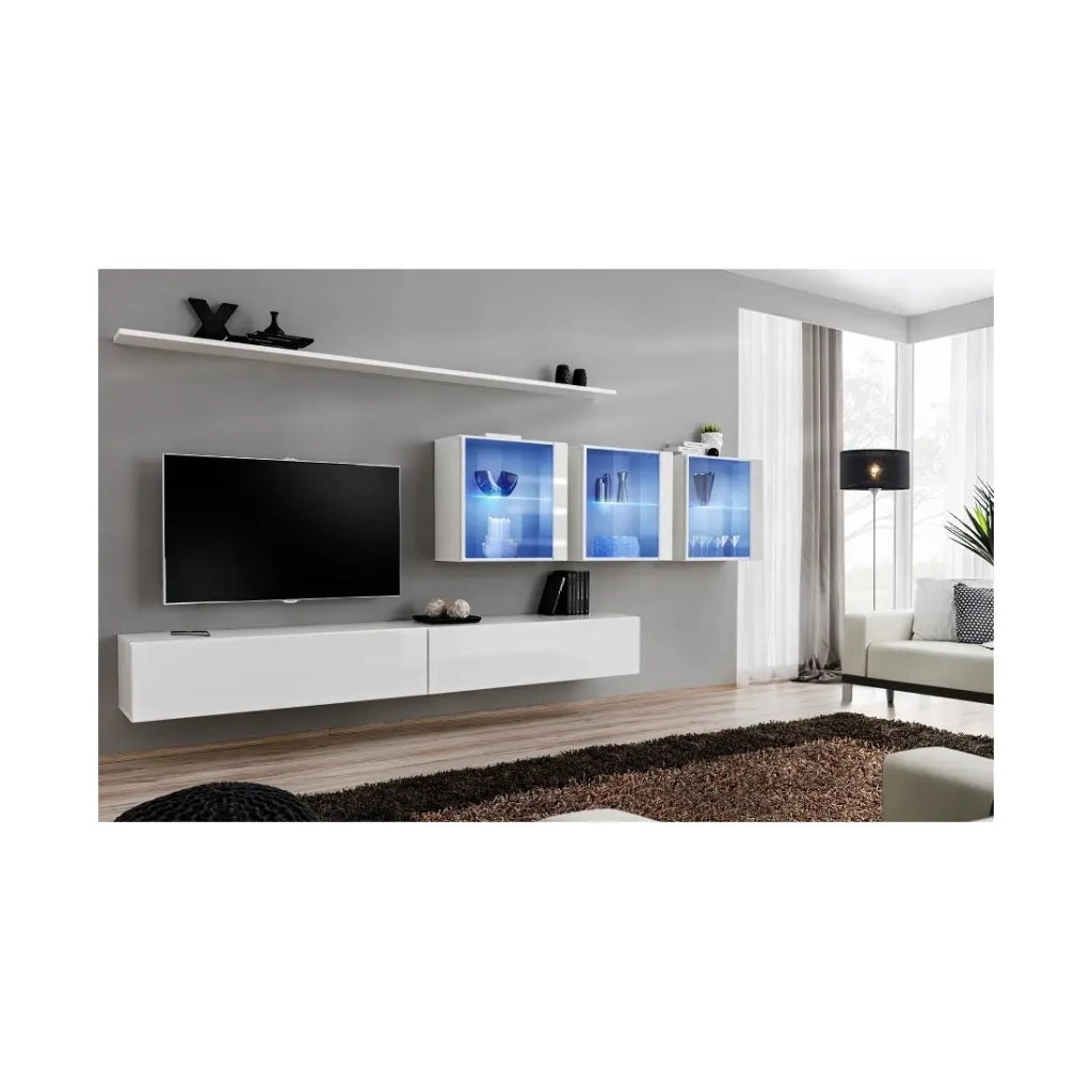 Mobile da soggiorno a parete SWITCH XVII design, colore bianco lucido.