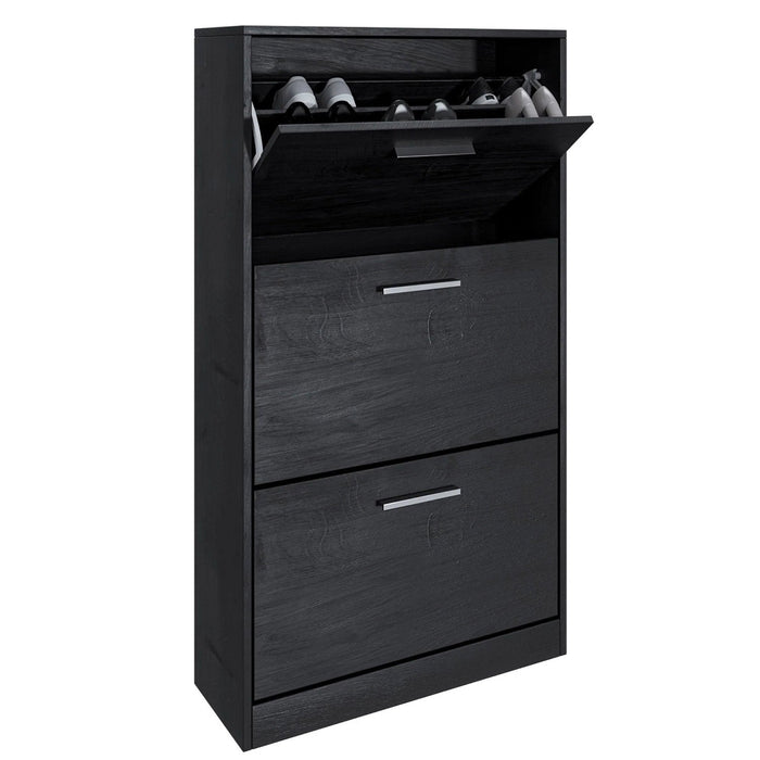 Scarpiera Salvaspazio 3 Ante a Ribalta 63x24x115 cm in Melaminico Venato a Rilievo Nero