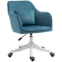 Sedia da Ufficio in Velluto con Funzione Massaggio e Cuscino Lombare Integrato, Altezza Regolabile, Girevole a 360°, Blu
