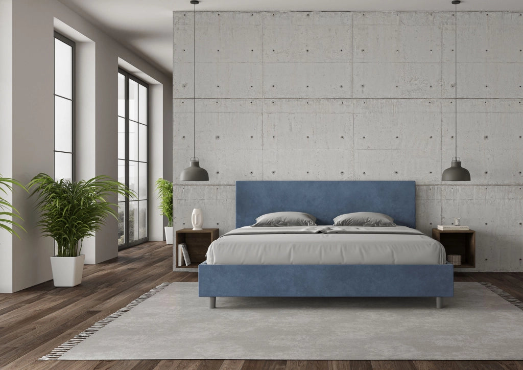 BS COM Letto con rete imbottito 180x210 microfibra blu