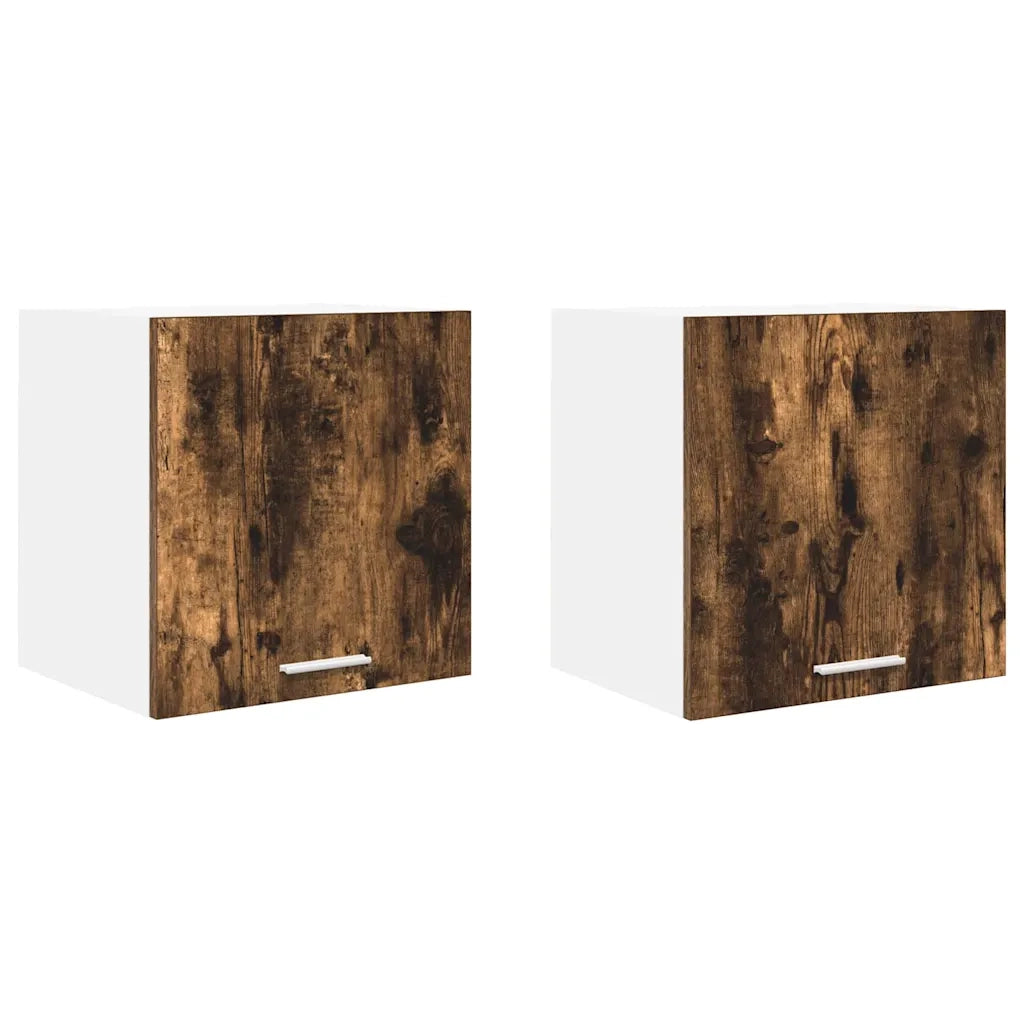 Armadio pensile con porta 2 pcs Rovere Affumicato e Bianco 884139